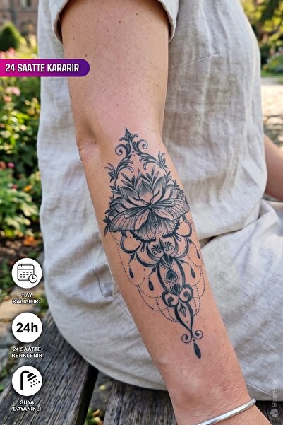 BP Tattoo 1 Ay Kalıcı Kelebek ve Mandala Motifli Suya Dayanıklı Geçici Dövme