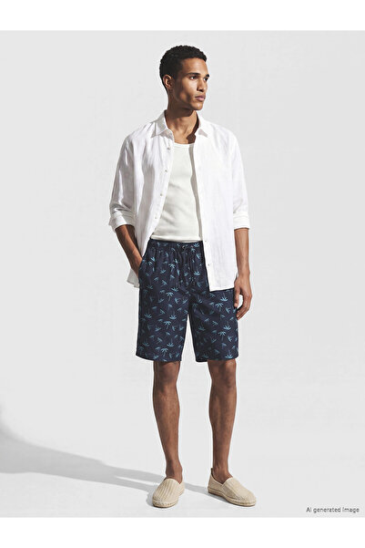 LC Waikiki Lcw Swimwear Navy Blue Below Knee Length Palm Tree Patterned Men's...