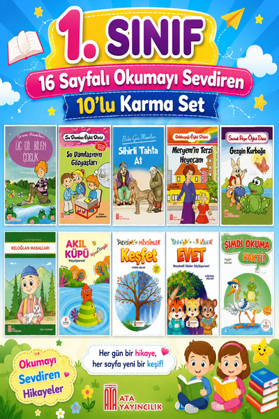 Ata Yayıncılık 1. Sınıf Okumayı Sevdiren 16 Sayfalık 10 lu Karma Hikaye Seti