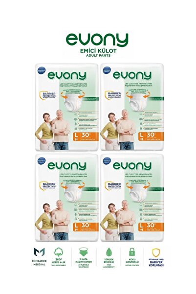 Evony Emici Külot Yetişkin Hasta Bezi L 30 Lu 4 Paket