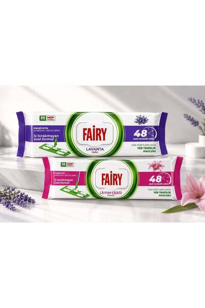 Fairy مناديل تنظيف للأسطح والأرضيات - قطعتان (100 منديل) برائحة اللافندر والزنبق