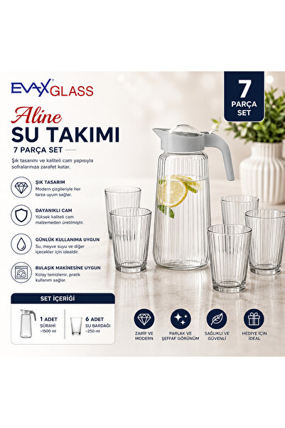 SELÇUK Lüks 7 Parça Cam Su Takımı – 1 Sürahi + 6 Bardak