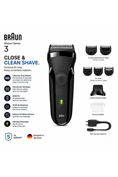 Braun Series 3 Shave & Style Sakal Şekillendirici ve Tıraş Makinesi, Kuru, 300BT