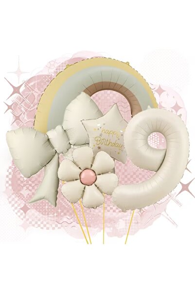 ÇITIPITISTORE Rainbow Cream Bow Cream Star Age Themed Party Birthday Balloon Set