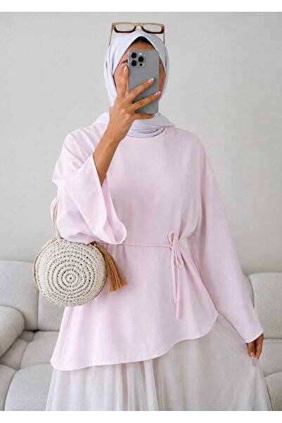 MODA VEDAT Women's Cross Detailed Waist Drawstring Tunic -0330