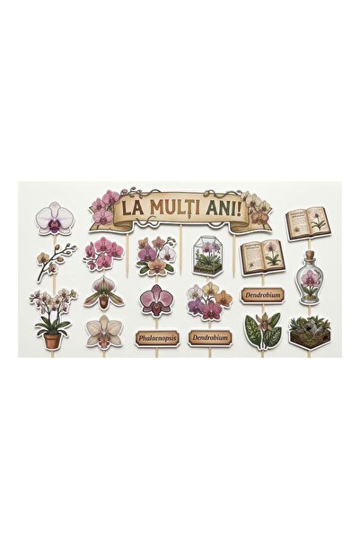 DecoParty Set de decoruri pentru tort – Tematică flori de orhidee, 20 de pies...