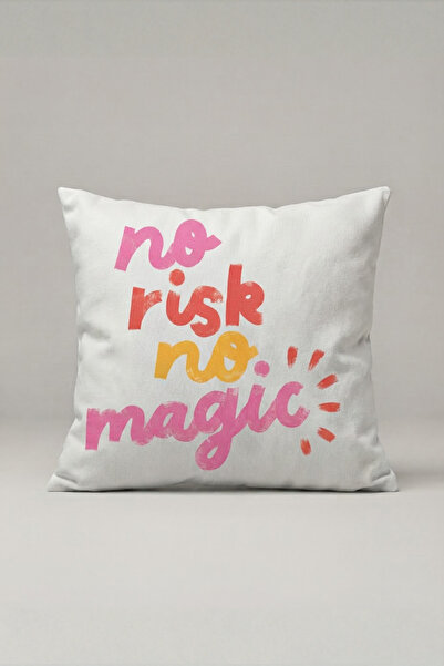 Generic Brand غطاء وسادة مطبوع عليه عبارة "No Risk No Magic" باللون الوردي وا...