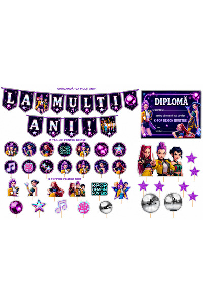 DecoParty Set personalizat pentru petrecere K-POP, 36 de piese – Banner La Mu...