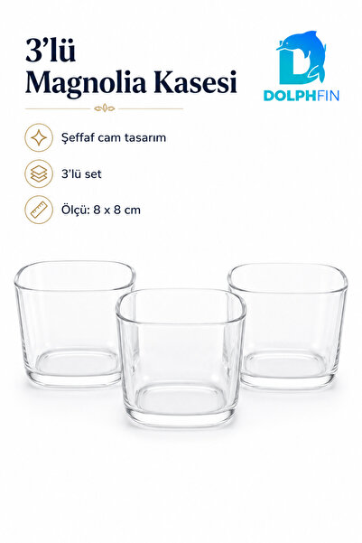 DolphFin طقم وعاء ماغنوليا زجاجي مكون من 3 قطع مقاس 8×8 سم، طقم وعاء تقديم ال...