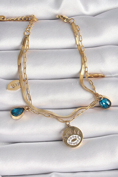 Mega Bazaar 316L Steel Gold Color Zircon Stone Eye Embroidery Figure Women's ...