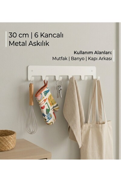 LUNOART 6 Kancalı Metal Askılık – Siyah Çok Amaçlı Kapı Arkası & Dolap İçi Dü...
