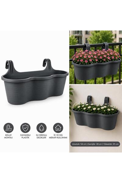 abnturk Pratik Dayanıklı Şık 10lt Siyah Sahra Askılı Saksı 54x28x25cm Balkon ...