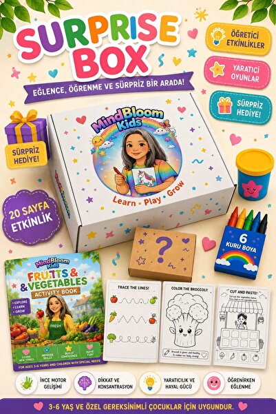MindBloom Kids Meyve & Sebzeler Aktivite Kutusu | 20 Sayfa Etkinlik + Oyun Ha...