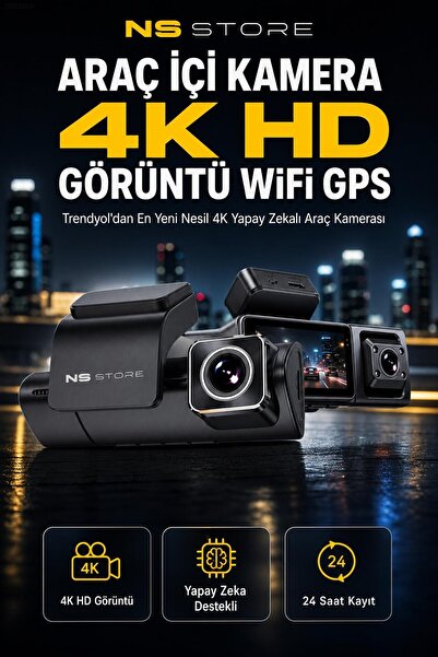NS Store 4K HD AI Destekli Araç İçi Kamera WiFi GPS ADAS Gece Görüşlü G-Sensö...