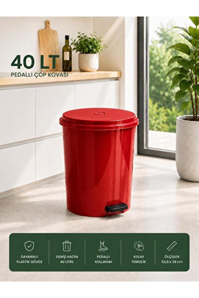 LOREMPBOX 40 Lt Pedallı Plastik Çöp Kovası Dayanıklı, Hijyenik Ev & Ofis Çöp ...