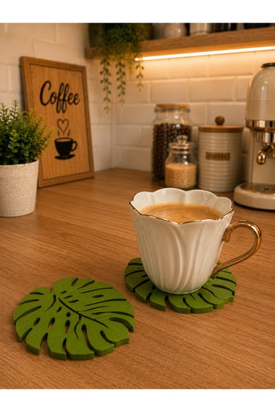 Formera Leaf Patterned Coasters Set of 4 |   Decorative Mug and Cup Coaster |   Modern Table Accessory