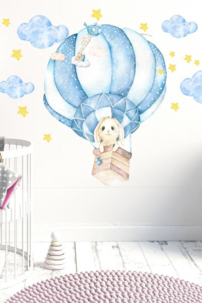 Sim Tasarım Cute Rabbit Wall Sticker Set with Flying Balloons