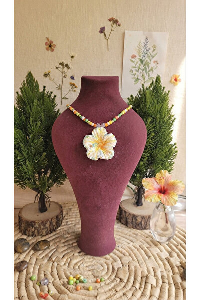 Dekor köşesi Handmade Ceramic Flower Necklace - Bohemian Design Necklace with...