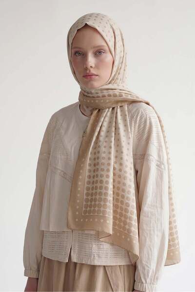 Levidor Beige Polka Dot Patterned Royal Shawl