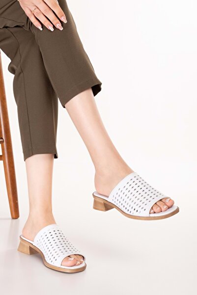 Rüya Shoes شبشب نسائي من الجلد الطبيعي بكعب مريح ونعل بولي - 3 سم