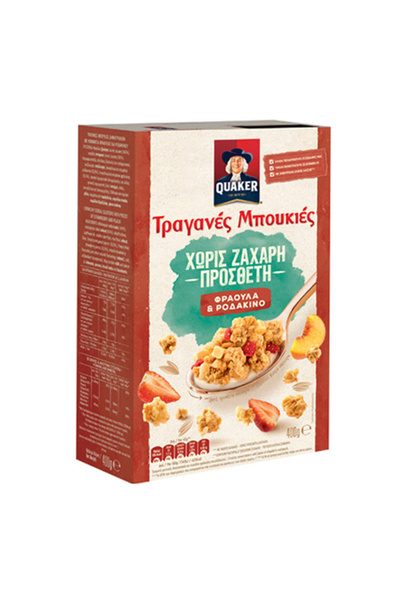 Quaker ΤΡΑΓΑΝΕΣ ΜΠΟΥΚΙΕΣ Χ. ΖΑΧΑΡΗ 400gr. - (ΦΡΑΟΥΛΑ ΚΑΙ ΡΟΔΑΚΙΝΟ)