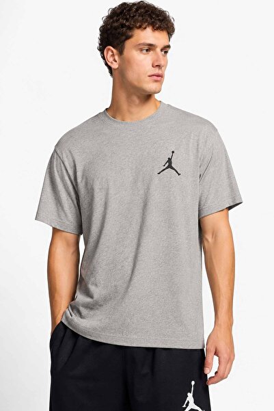 Nike Jordan Men's T-Shirt Grey Casual Sports T-Shirt Oversize Crew Neck Cotton