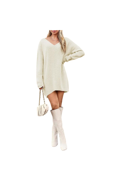 OEM Rochie Tricotată Tip Pulover Oversize Moale Călduroasă Casual Bej L