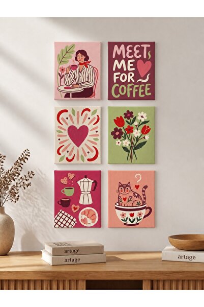ARTAGE 6’lı Retro Modern Bohem Naif Sanat Kanvas Tablo Seti