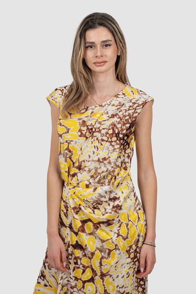 EXPLOSION Women's maxi dress with Abstract Patterned yellow/brown mix