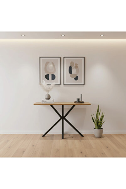 BEC13 Modern Entryway Console Table with Metal Base and High-End Geometric De...