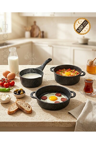 CHEFTİME 3'lü Granit Mini Tencere Seti 16 cm | Sütlük, Sosluk ve Kızartma Ten...