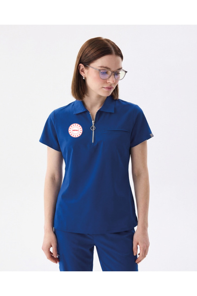 Class Üniforma Armalı Women's Polo Saks Blue Cleaning Staff Lycra Scrubs Set ...