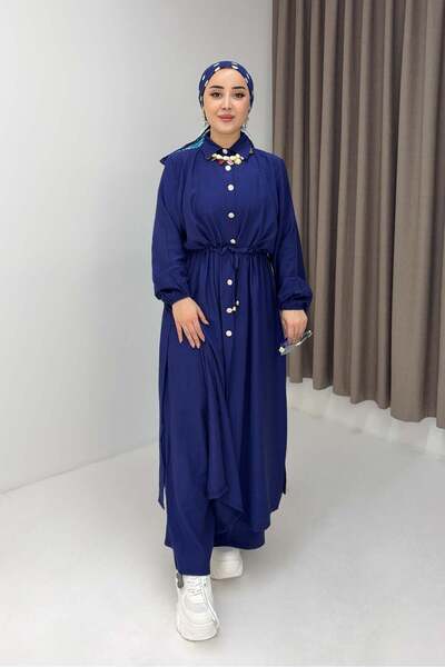 Raneel Kazançlı Alışveriş Women's Double Set with Tunnel Waist and Buttoned L...