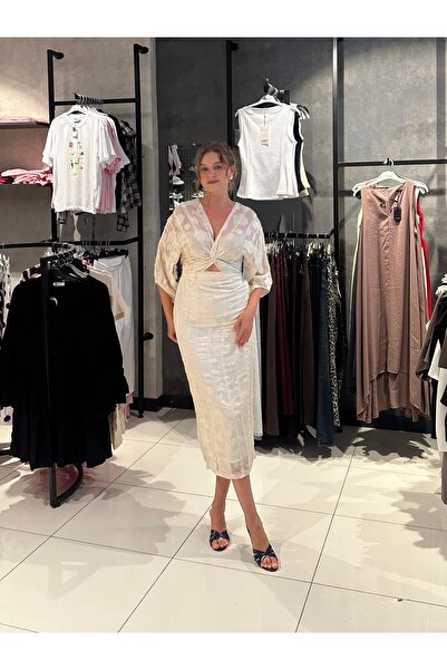Jolinbutik Fistonlu Balon Kol Midi Elbise