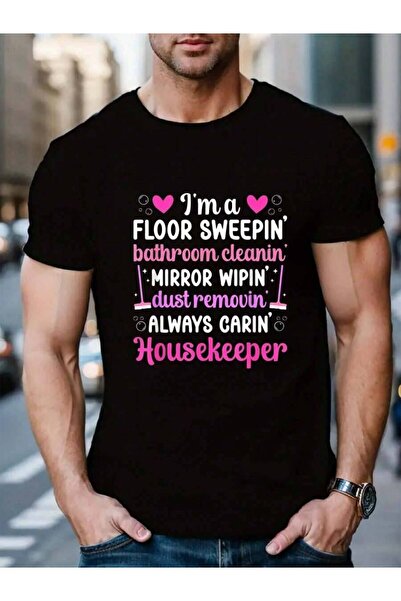 NOURAM تي شيرت رجالي أسود 100% قطن بتصميم 'Housekeeper Definition Housekeepin...