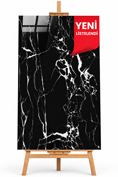 UKAB DEKOR 1 Adet (30x60cm 0,18 m²) Kendinden Yapışkanlı Siyah Mermer Seramik...