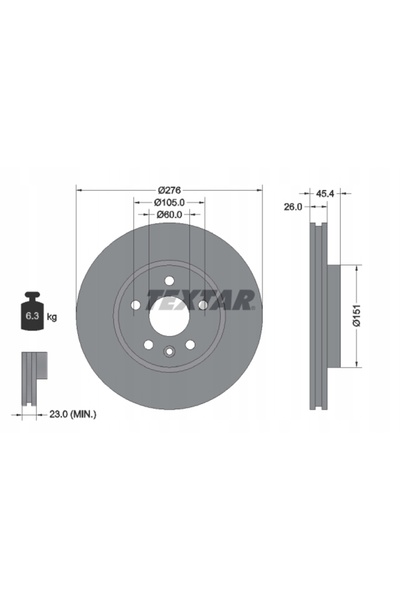 TEXTAR 92277103 DISC NEDIFINIȚIONAT. OPEL P. ASTRA K 1.0-1.6 15-