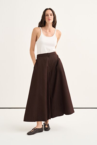 EBU Prive Women's Flared Jean Skirt Pants Brown