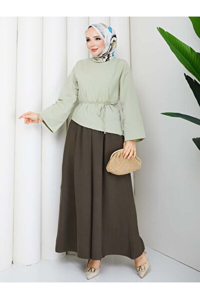 ELAY Fashion بلوزة نسائية بقصة غير متماثلة وربطة خصر