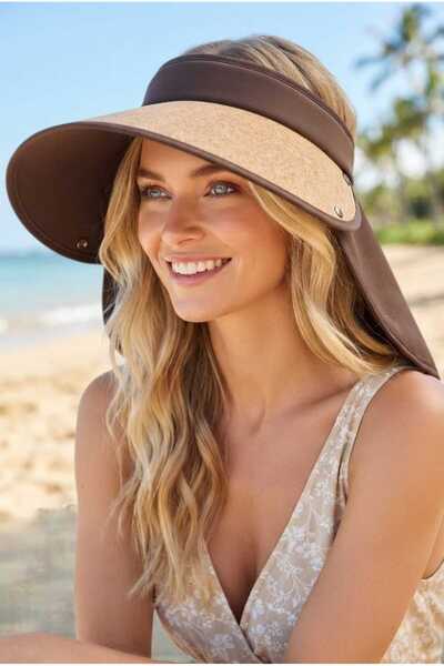Uniquetrenders Women's Nape-Protected Peak Open Straw Visor Hat Uv Sun Protec...