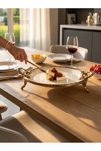 Onedekor Classy Oval Porselen Lüks Ayaklı Sunum Tabağı - Gold