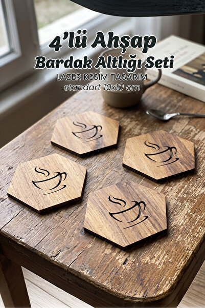 TIME TABLE Wooden Coffee 4-Piece Coasters