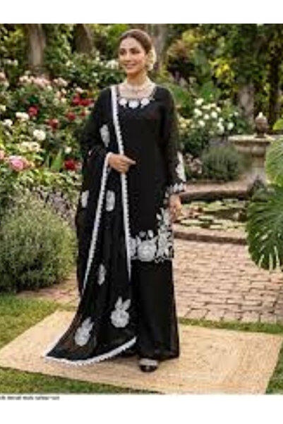 MYSMAR Black Fendy Silk Kurti Farshi Pent & Dupatta - HRT7766-Black-Size-L-40...