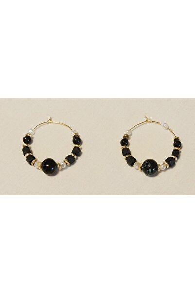 Librapera Concept Black Beaded Hoop Earrings 4 cm