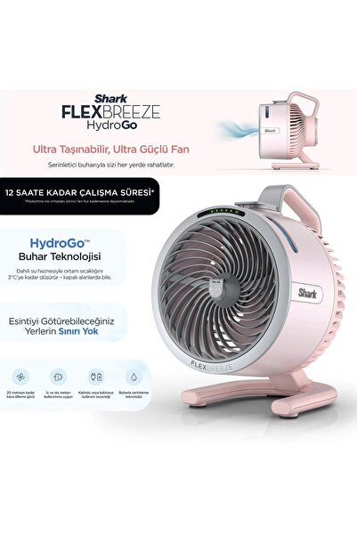Shark Buharlı Mini Vantilatör Pembe Şarjlı Kablosuz 150 ml Su Hazneli 5 Hız K...