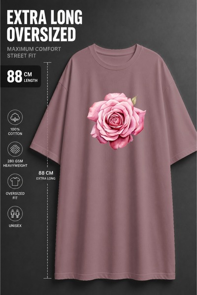 classy moda Γυναικείο μπλουζάκι με στάμπα σε ροζ τριαντάφυλλο, εξαιρετικά μακ...