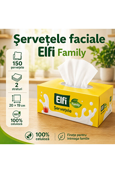 Elfi Οικογενειακά μαντηλάκια προσώπου ανά κουτί, 150 τεμάχια, 2 στρώσεις