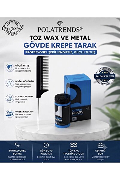 POLATRENDS 2'li Stil Seti – Toz Wax & Metal Gövde Krepe Tarak