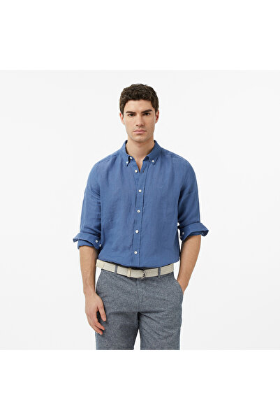 Nautica Erkek Mavi Regular Fit Keten Gömlek