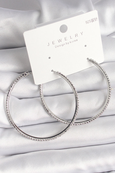 Mega Bazaar Brass Silver Color Zircon Stone Hoop Model Women's Earrings